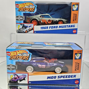Mattel Hot Wheels Metal Pull-Back Speeders 1969 Ford Mustang & Mod Speeder 1/32